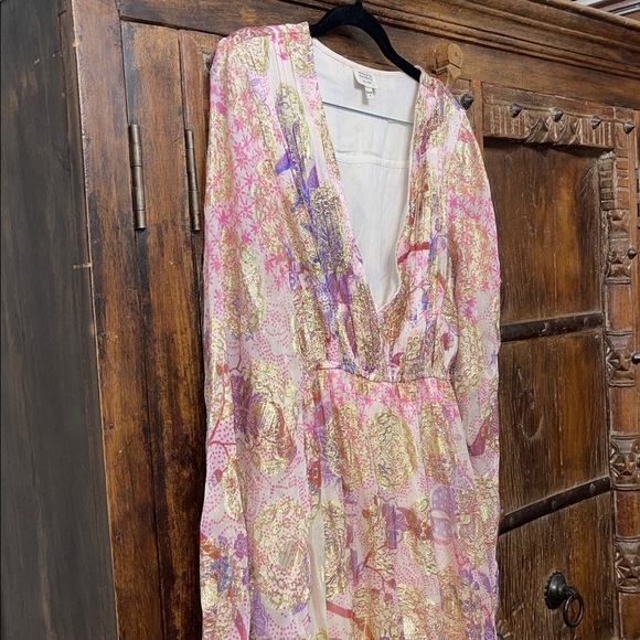 Hemant & Nandita Amal Long Dress • Lilac Gold Metallic Floral Maxi • Size Small - Picture 6 of 11